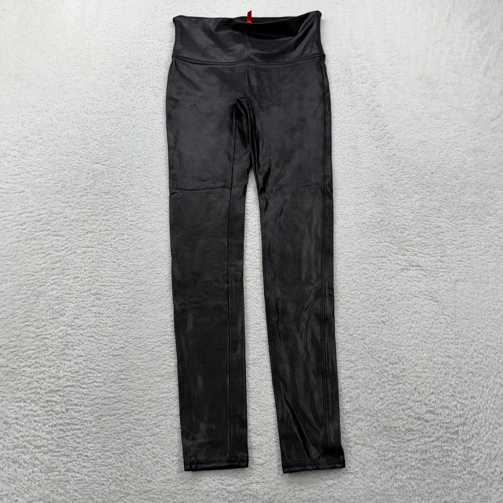 Spanx Faux Leather Leggings Black High Rise Tummy Control Medium M Slimming Moto